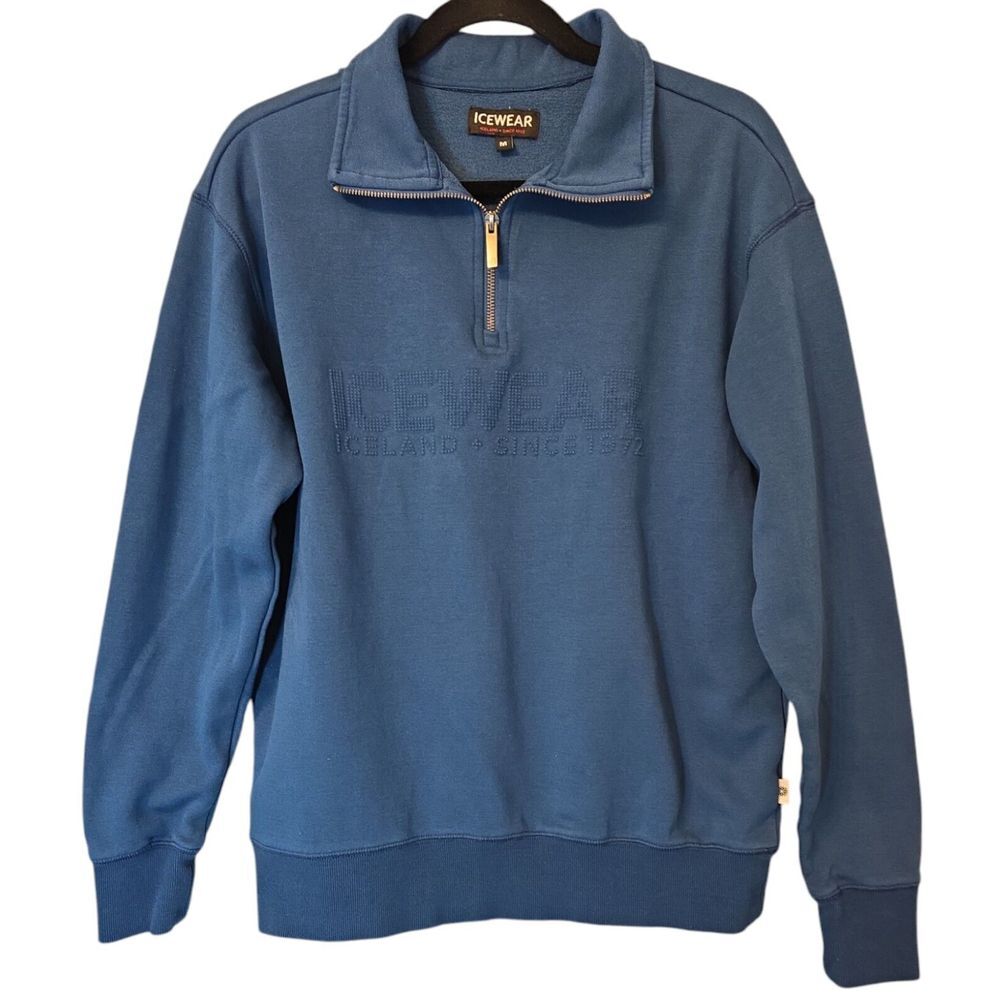 ICEWEAR‎ Mens M Sweatshirt 1/4 Zip Long Sleeve Pullover Blue Iceland Soft Warm